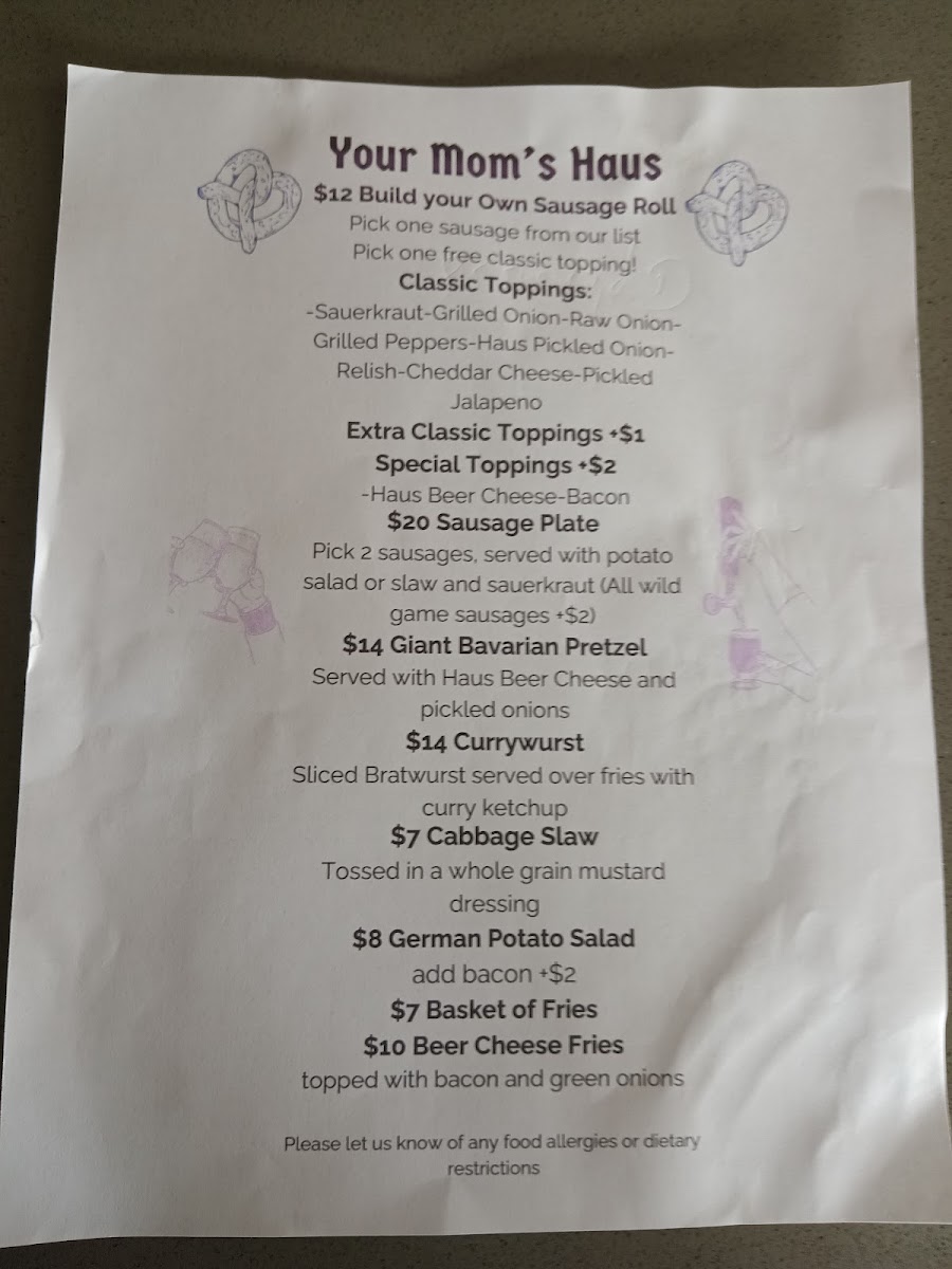 Your Mom's Haus Menu 1